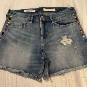 Pilcro and the Letterpress Blue Jean Shorts with Colorful Accents